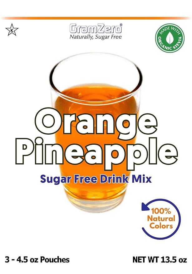 GramZero Orange Pineapple Zero Calorie Sugar Free Drink Mix, Great For Nutrition Club Loaded Tea, Stevia Sweetened