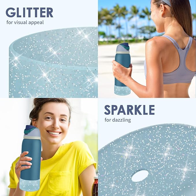 Protective Glitter Silicone Boot Compatible with Owala 24oz 32oz 40oz, Bling Cup Sleeve Bottom Bumper Cover Compatible with Owala FreeSip, Twist, or Flip Stainless Steel Water Bottles