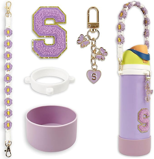 SITKOL Silicone Boot Cute Monogram Set Compatible with Owala Water Bottle 24 oz, 32 oz, 40 oz - Perfect Letter Owala Accessories for Owala Tumbler, Owala Free Sip, Pink Owala, Black Owala