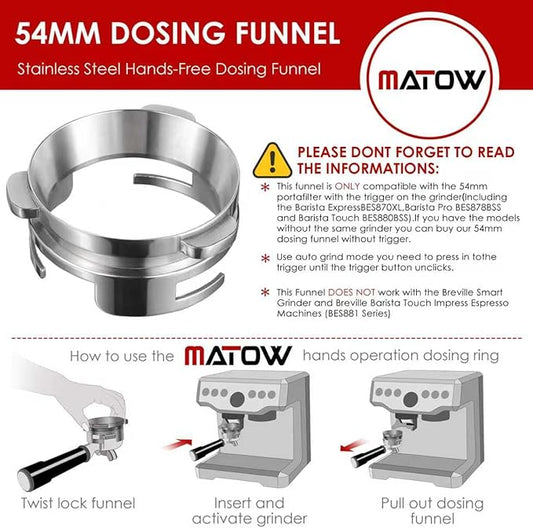 Hands-Free Dosing Funnel, MATOW 54mm Dosing Funnel with Grinder Trigger Compatible with Breville 54mm Portafilters