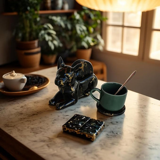 Dog Coaster Set of 4 Marble Coasters, Decorative Coasters for Dining Table Coffee Table Bar, Modern Marble Home Art Decoration