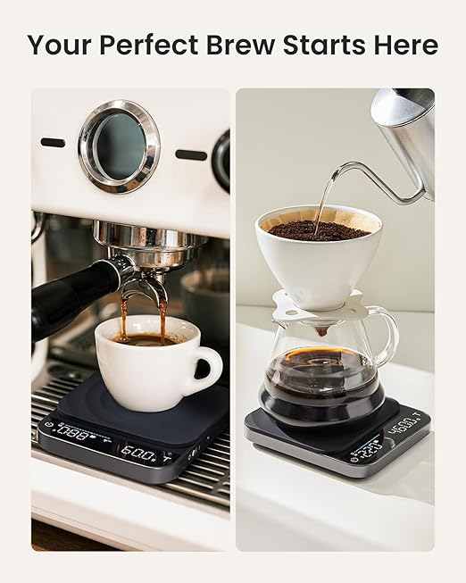 RENPHO Espresso Scale with Timer, Rechargeable Coffee Scale with Flow Rate Indicator, 0.1g Accurate Coffee Been Scale for Pour-Over, Gift for Coffee Lover, Calibarista, 3kg