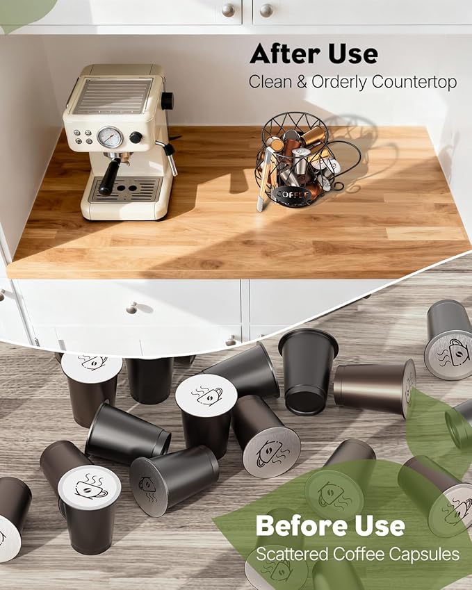 Uniclife K Cup Holder with Ice Tongs, Large Capacity Coffee Pod Holder for 10-30 Capsules, Metal Wire K Cup Organizer Coffee Pod Organizer, Storage Basket for Kitchen Office Accessories