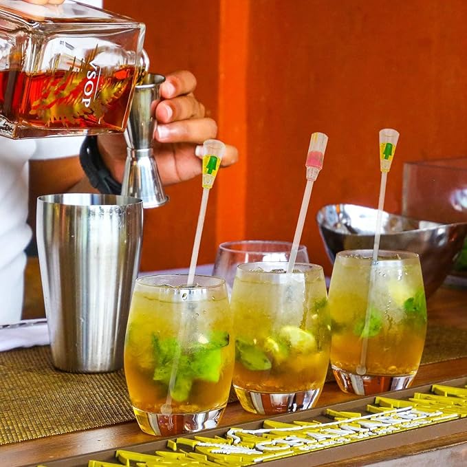 Swizzle Sticks Colorful Clear Beverage Stirrers 9.05" Drink Stirrer Cocktail Stirrer Clear Shafts Cocktail Drink Stirrers for Bars Cafes Restaurants Home Use 10 Pieces
