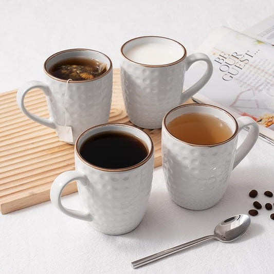famiware Coffee Mugs Sets for 6, 12 oz Mug Set, Coffee Cups with Handle for Coffee, Tea, Cocoa and Milk, Microwave and Dishwasher Safe, White Circle