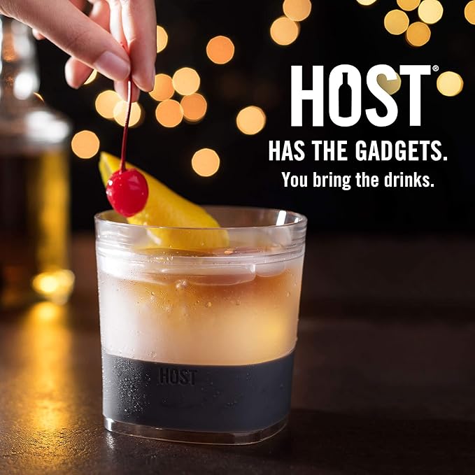 Host Whiskey Freeze Glasses, Double Old Fashioned Glasses, Chill Without Dilution for Bourbon, Vodka, Cold Brew Cocktails, Bourbon Gifts for Men, Gifts for Dad, Home Bar, 9 oz, Set of 2, Smoke Black