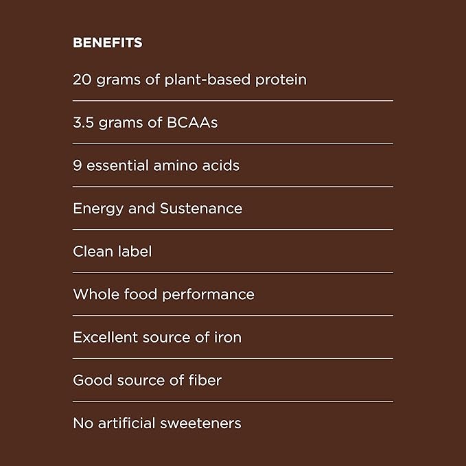 Protein Powder Chocolate Cacao - 20g of Vegan, Plant-Based Protein Mix - Non-GMO, Non-Dairy, Gluten-Free - 3.5g of BCAAs - 9 Essential Amino Acids - 30-Day Supply - 2 Bag, 30 Servings