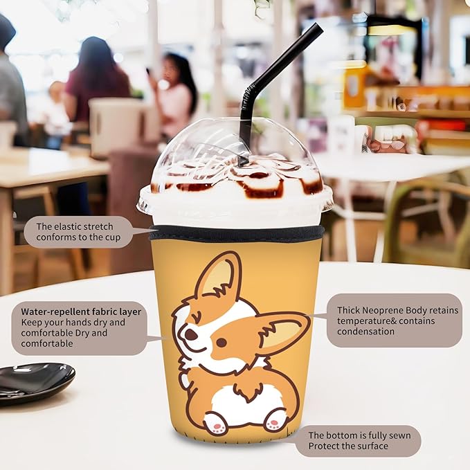 3 Pack Reusable Neoprene Insulator Sleeve for Iced Coffee Cups, Funny Coffee Cup Sleeves for 16-32oz Coffee cups, Cute Drink Sleeve for Cold Hot Beverages Cute Yellow Corige