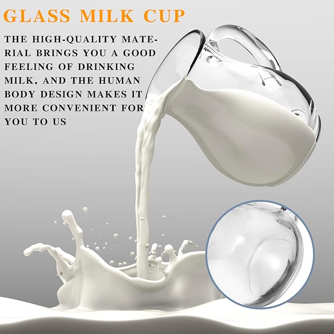 Suclain 8 Pcs 4 oz Glass Creamer Pitcher Transparent Milk Pourer Mini Milk Pitcher Small Glass Pitchers Mini Carafe Coffee Mug Coffee Pot Creamer Pitchers for Tea Syrup (Handle Style)
