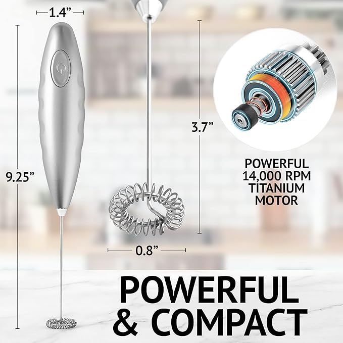 Milk Boss Matcha Whisk - Handheld Electric Stirrer - Frother Wand & Drink Mixer - Durable Stainless Steel Blender - Silver Comfortable Grip