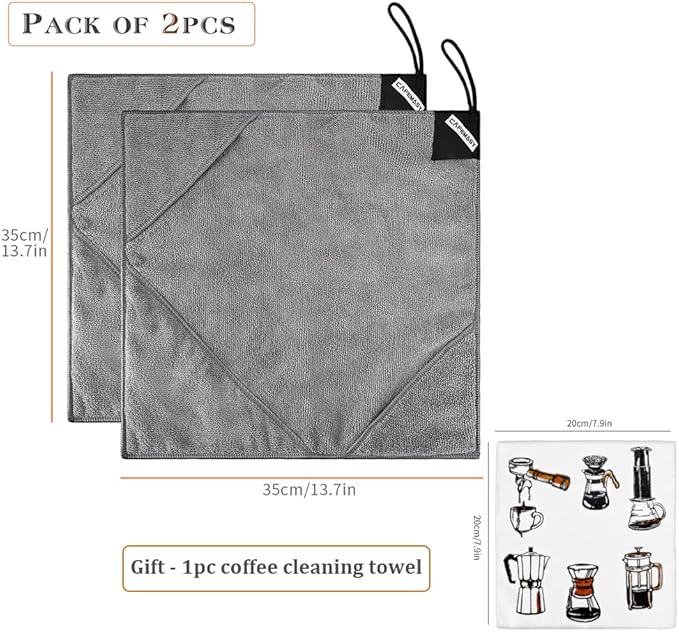 CAFEMASY Barista Espresso Cleaning Towel - Barista Towels Set for Coffee Bar Pack of 2pcs Coffee Machine Steam Wand Espresso Tools Portafilter Cleaning Cloth Rag