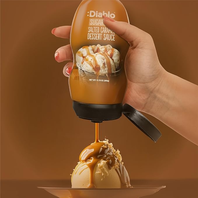 Diablo Sugar Free Salted Caramel Dessert Sauce – Belgian Premium Coffee Bar Accessory, Syrup, Waffle, Pancake, Cereal, Cake & Ice Cream Topping, 360g (12.7oz)