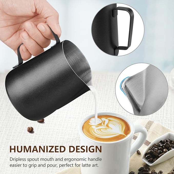 HOOMIL Milk Frothing Pitcher, 12oz/20oz/32oz Stainless Steel Steaming Pitcher Barista Milk Frother Cup Jug for Espresso Machine Coffee Cappuccino Latte Art - 20oz