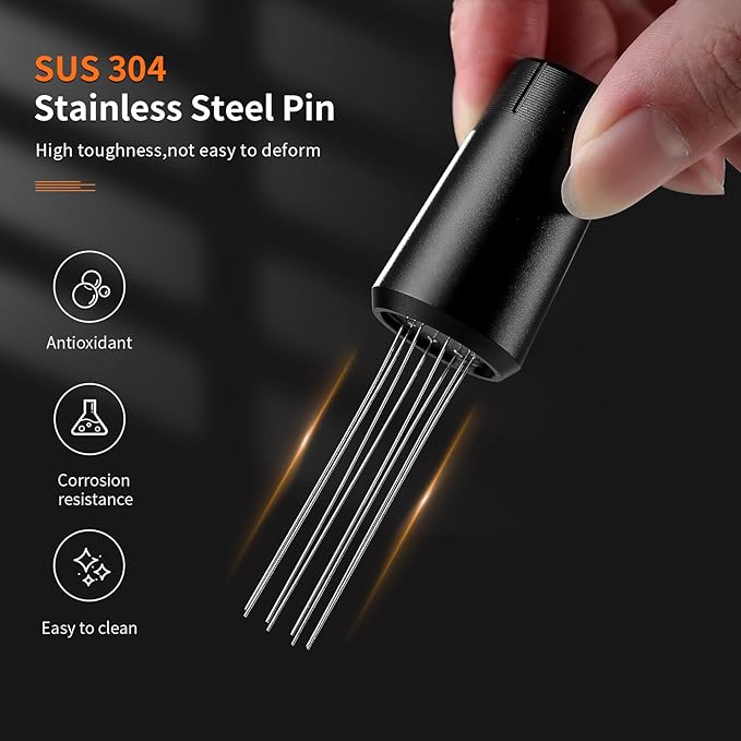 WDT Tool with Stand - Espresso Distribution Tool, Espresso Stirrer Tool with 8 Extra Stainless Steel Needles Φ0.4mm for Replacement,Aluminum Alloy Handle with Stand