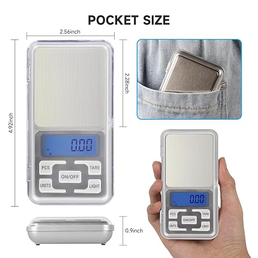 Compact Digital Pocket Scale, Stainless Steel Panel 500g 0.01 Gram Accuracy Portable Kitchen Digital Scale with LCD Display for Food Jewelry Weighing Cooking Baking Coffee Handmade