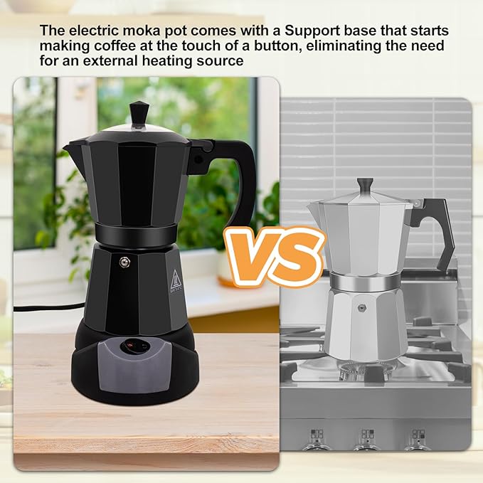 Vaolvpant Electric Aluminum Moka Pot 5-6 Cup 270ml Espresso Maker with Detachable Base Ideal Coffee Makers for Home MochaPot Italian and Cuban Café Coffeemaker Espressomaker CoffeePot Black