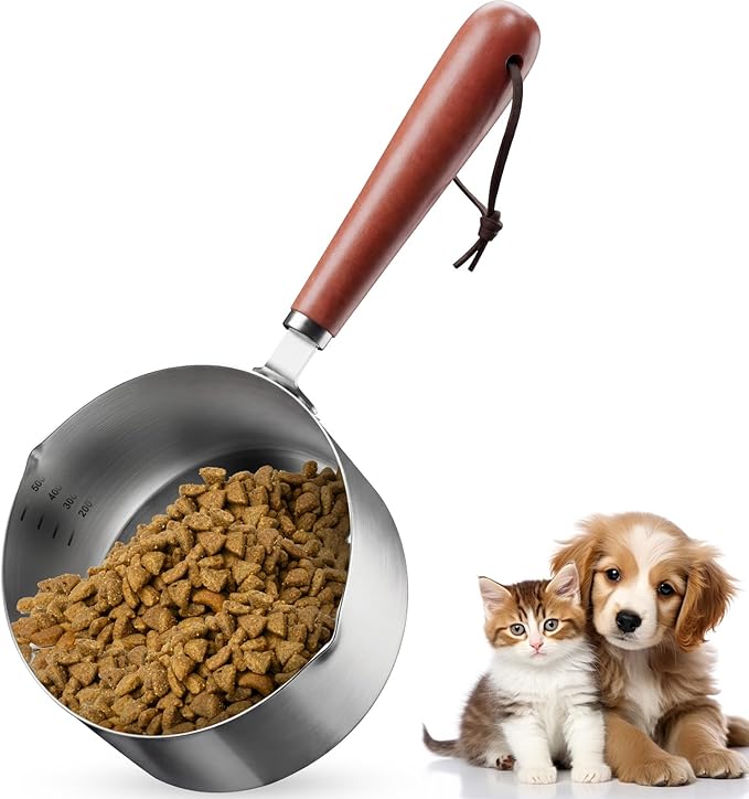 Ashmacdo 2 Cup Dog Food Scoop 304 Stainless Steel Dog Food Measuring Cups Metal Pet Scooper with Inner Precision Scale Measurement for Dogs, Cats, Birds & Rabbits