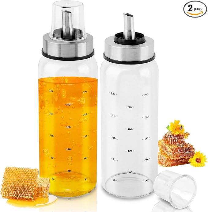 Loyanger Honey Dispenser No Drip, 10 OZ Honey Jar Maple Syrup Dispenser, Glass Honey' Dispenser Pot for Coffee or Tea, Honey' Container(COLOR:2pcs)