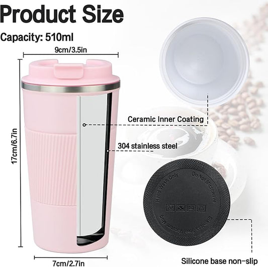 18oz Double Insulated Coffee Mugs with Ceramic Coating, Coffee Mug with Lid, Coffee Travel Mug, Coffee Insulated Cup for Travel Office School