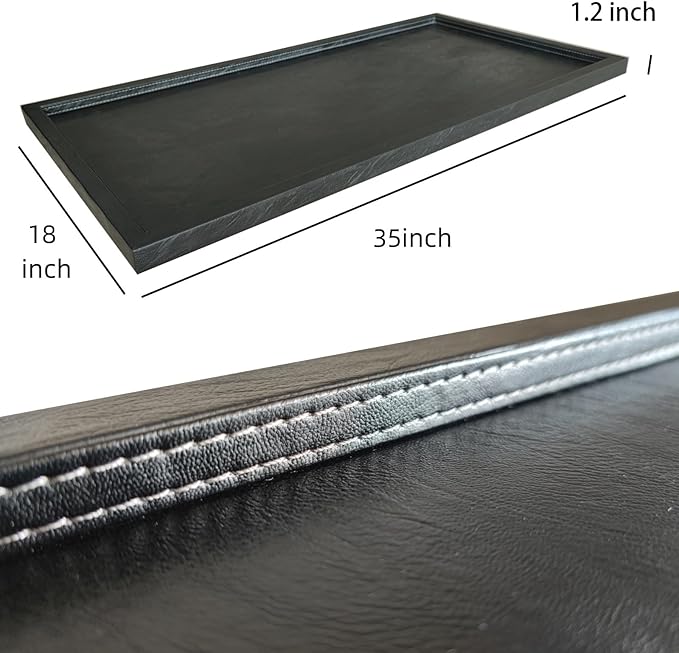 35 x 18 inches High-End Light Luxury Leather Rectangle Oversized Service Tray for Ottoman Tray, Coffee, Food, Family Dinner, Picnic, Party Essentials (Black, 35 x 18 inch)