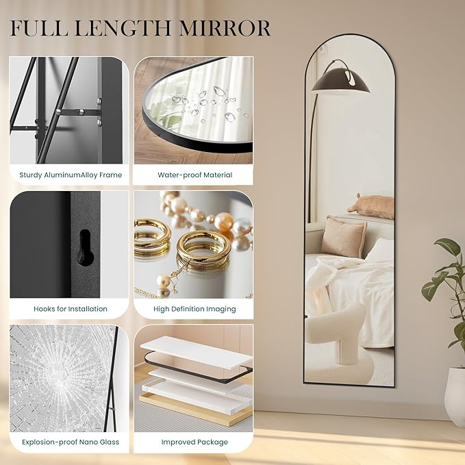 NEWBULIG Full Length Mirror, Upgraded Body Wall Mirrors with Shatter-Proof Glass, Floor Standing Mirror, Home Wall Decor