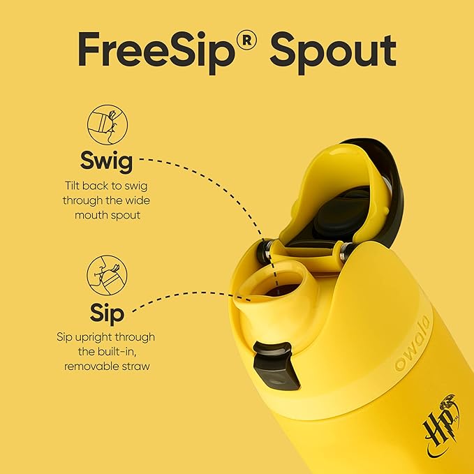 Owala Harry Potter FreeSip Insulated Stainless Steel Water Bottle with Straw for Sports and Travel, BPA-Free, 24-Ounce, Hufflepuff & FreeSip Insulated Stainless Steel Water Bottle, BPA-Free, 24-oz