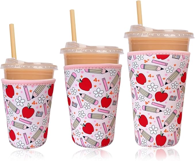 Reusable Insulated Neoprene Iced Coffee Cup Sleeve, Durable Drink Sleeve for Cold Beverages, Beverage Holder for Iced Coffee, Teacher Treasure