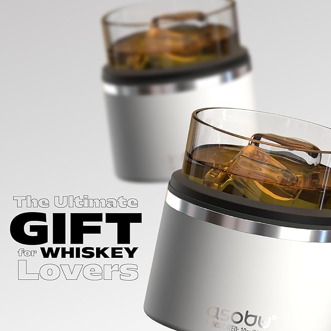 asobu Whiskey Sleeve Glass – Insulated Bourbon Tumbler with Premium Rocks Glass, BPA-Free, Double-Wall Stainless Steel, Keeps Drinks Cold Longer, 10.5oz