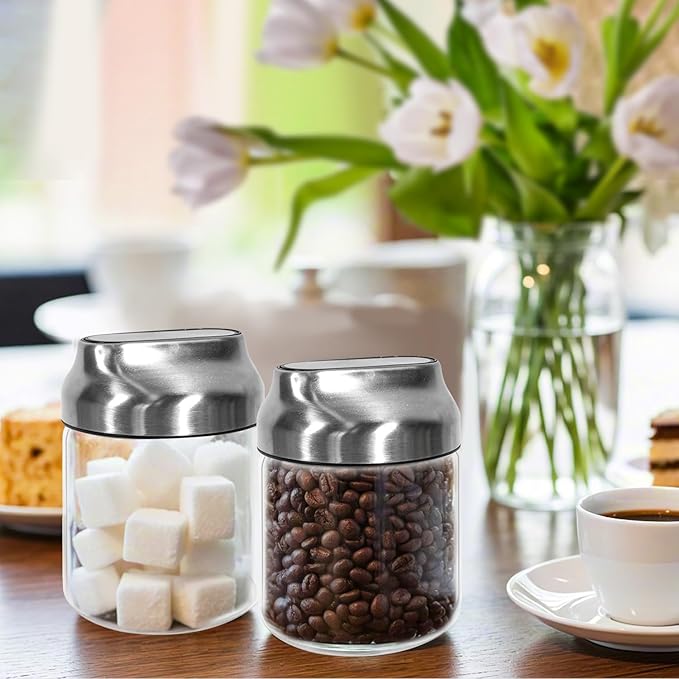 Aelga Small Glass Storage Jar with Lid, Coffee Container Canister Food Storage Jars for Coffee Beans Spice Sugar Tea Bag, Stackable Decorative Container, One-Handed Operation, 17 OZ