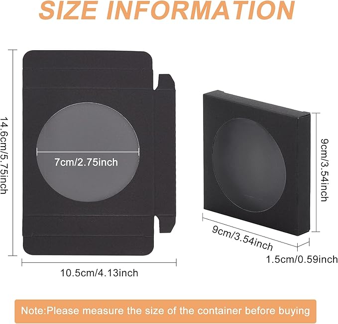 BENECREAT 24 Pack Black Kraft Paper Boxes with Clear Window 3.5x3.5x0.6" Paper Gift Packaging Boxes for Wedding Party Candy Cookies Favor Treat
