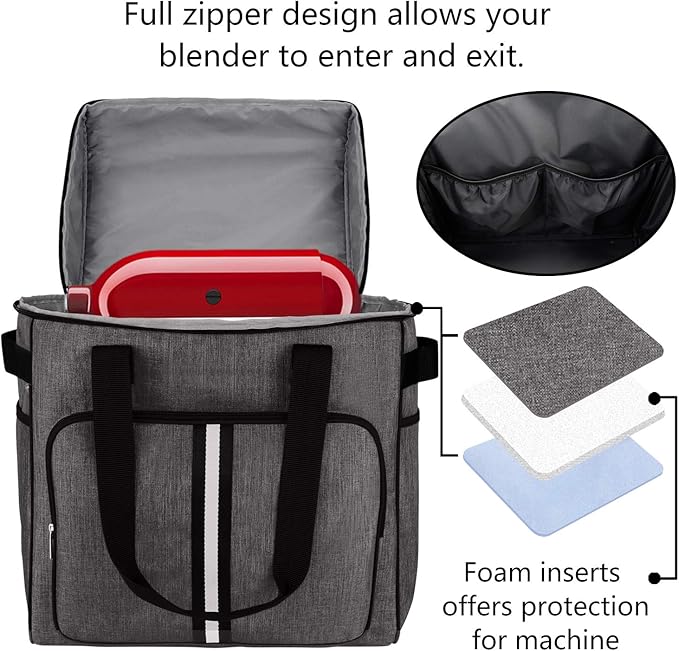 BAGLHER Heavy Duty Kitchen Mixer Cover for 6-8 Quart Stand Mixers, 2-in-1 Shoulder & Hand Carrying Case with Accessory Pockets (15”x10.5”x17”, Grey)