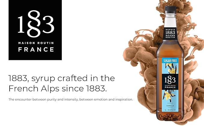 1883 Sugar Free Vanilla Syrup – Sugar Free Vanilla Coffee Syrup, Zero Calorie Beverage Mixer, Made in France, 1 Liter Plastic Bottle