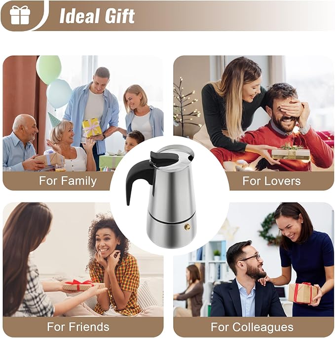 Stovetop Espresso Maker, Stainless Steel Moka Pot Coffee Pot Mocha Greca Machine Maker Multifunctional Moka Pot for Home and Camping (4 Cup)
