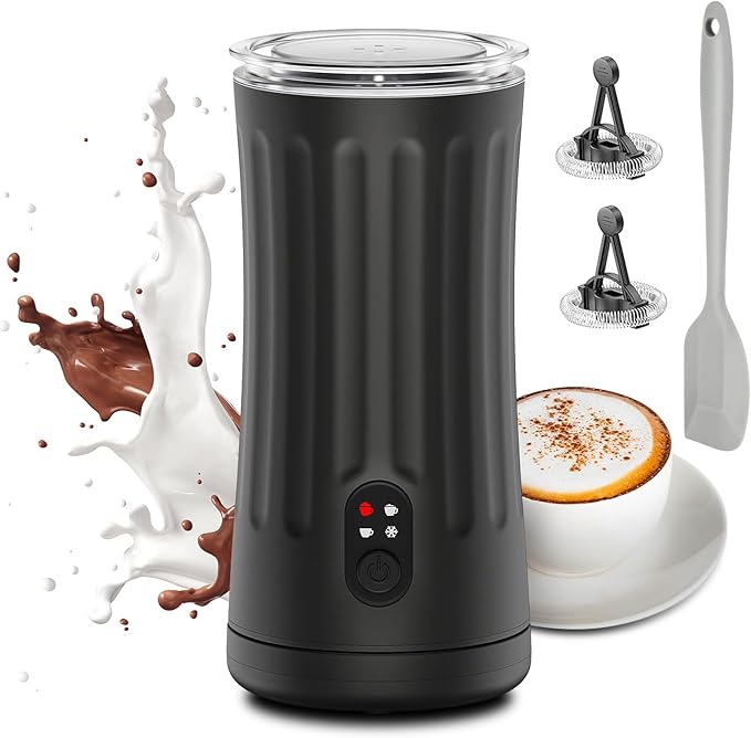 Milk Frother, Upgraded 4-in-1 Milk Frother and Steamer, Hot and Cold Foam Maker and Milk Warmer with Temperature Control & Auto Shut-Off, Frother for Coffee, Latte, Cappuccino, Matcha(Black)