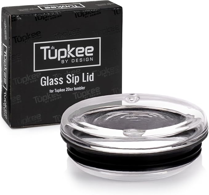 Tupkee Double Wall Glass Tumbler Replacement Sip Lid - For Hand Blown Glass Travel Mug, 20-Ounce, Black