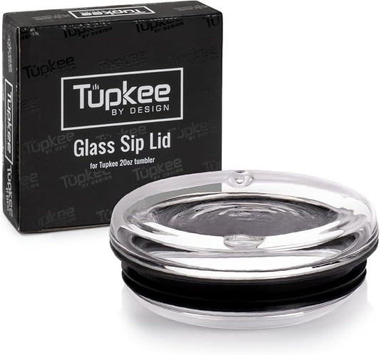 Tupkee Double Wall Glass Tumbler Replacement Sip Lid - For Hand Blown Glass Travel Mug, 20-Ounce, Black