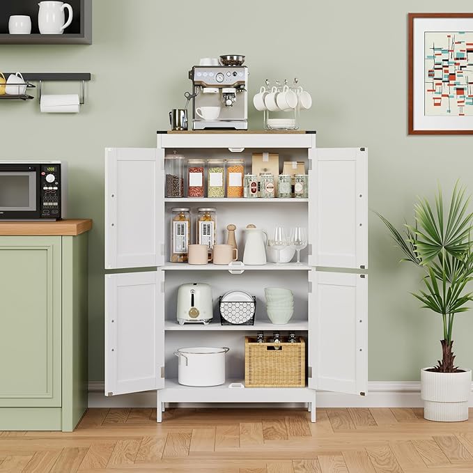 Bathroom Floor Storage Cabinet,Modern Bathroom Cabinet,Adjustable Shelves Freestanding Kitchen Pantry Bathroom Organizers and Storage,4 Doors(23.63L x 11.8W x 43.3H inch)