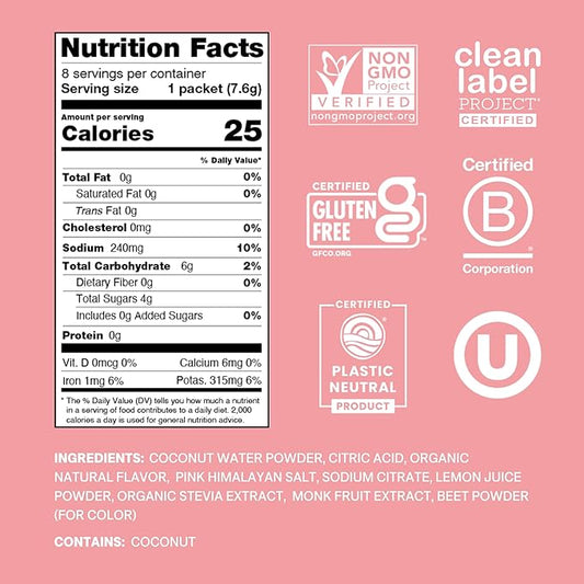 Cure Hydration Plant-Based Electrolyte Drink Mix | No Added Sugar | Dehydration Relief | Coconut Water Powder | FSA-HSA Eligible | Non-GMO, Vegan | 8 Packets – Strawberry Kiwi