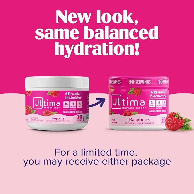 Ultima Replenisher Daily Electrolyte Powder Drink Mix – Sugar Free – Raspberry, 30 Servings – Hydration Powder with 6 Key Electrolytes and Trace Minerals – Keto Friendly, Vegan, Non-GMO