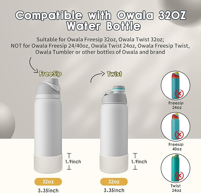 2PCS Silicone Water Bottle Boot, Compatible with Owala 24oz 32oz 40oz, Protective Anti-Scratch & Anti-Dent No Noise Sleeve Cover for FreeSip/Twist/Flip Water Bottles (Fog, 32oz)