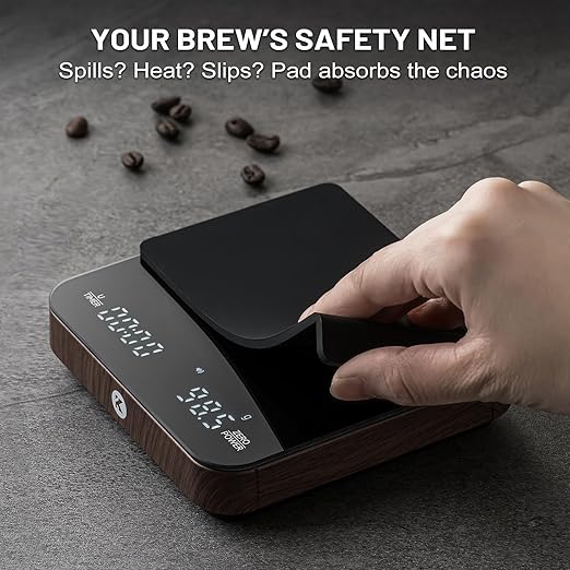 KitchenTour CaféMetric Coffee Scale with Timer 0.1g/2000g - Precision Small Scale for Espresso & Pour Over - Mini Scale with LED Display (Wood, Rechargeable)