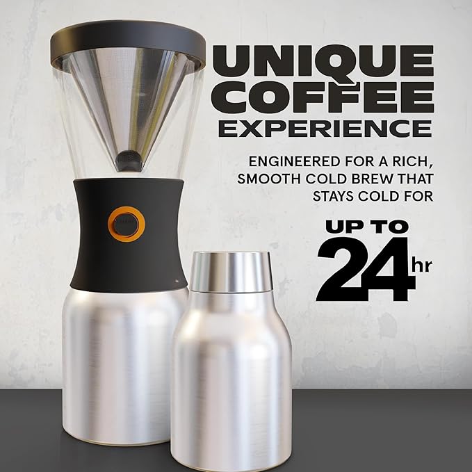 asobu Cold Brew Coffee Maker, Award-Winning 40oz Insulated Cold Brew Brewer with Portable Stainless Steel Carafe – No.1 Europe Coffee Fest Winner, Leakproof, BPA-Free, Keeps Cold 24H