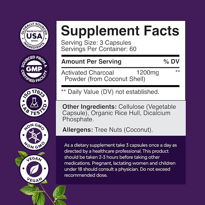 Bundle of Pure Green Coffee Bean Extract for Antioxidant Heart Health Mental Focus and Size Reduction and Cleanse and Detox Activated Charcoal Capsules for Bloating Relief and Body Detox Cleanse