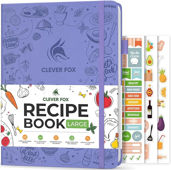 Clever Fox Recipe Book – Make Your Own Family Cookbook – Blank Recipe Notebook Organizer – Empty Cooking Journal to Write In Recipes – Large Size, 8.5”x11.2”, Hardcover, Lavender