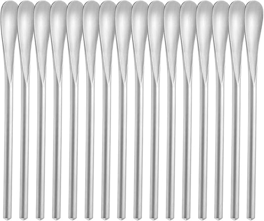 16-Pack 5" / 12.8cm Stainless Steel Long Handle Stirring & Mixing Spoon – Reusable Bar Tool for Coffee, Tea, Iced Drinks & Cocktails