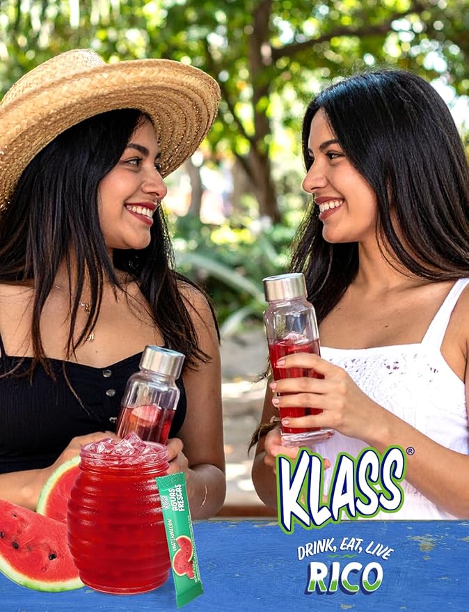 Klass Aguas Frescas, Powdered Drink Mix, 40 Singles Zero Sugar & Caffeine-Free Powder Packets, Water Drink Mix, Flavor: Watermelon - 5 Calories Per Packet & Natural Flavors