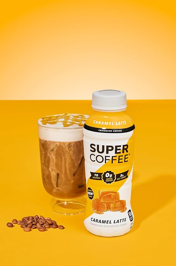 SUPER COFFEE, Keto Protein Coffee (0g Added Sugar, 10g Protein, 70 Calories) [Caramel] 12 Fl Oz, 12 Pack | Iced Smart Coffee - SoyFree GlutenFree