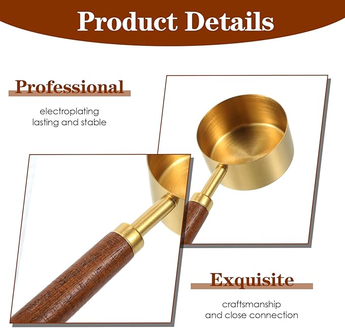 Classicseali 2pcs 1/4 Measuring Cup,Gold 1/4 Cup Measuring Scoop,Quarter Cups Measurings Cups with Wooden Handle, for Baking Cooking Wet and Dry Ingredients, 15ml/60ml