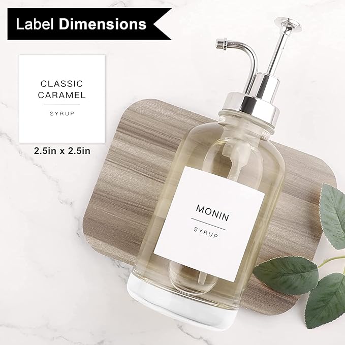 Glass Coffee Syrup Dispenser Bottles with 84 Labels (Set of 2), Coffee Pump Dispenser for Coffee Bar Accessories, 16.9 oz, Silver