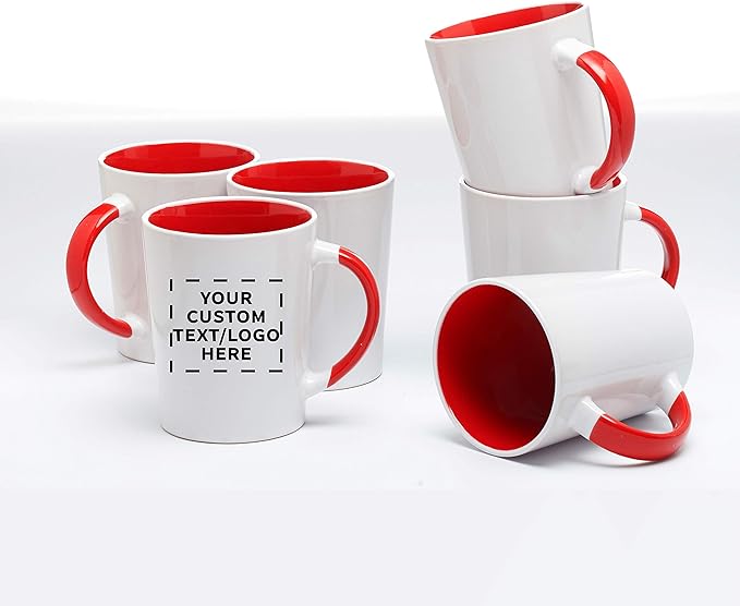 Custom Ceramic Latte Coffee Mugs by Albany 13 oz. Set of 100, Personalized Bulk Pack - Perfect for Coffee, Tea, Espresso, Hot Cocoa, Other Beverages - Red